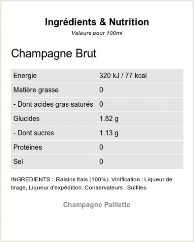Champagne Brut - Ingrédients et Nutrition 