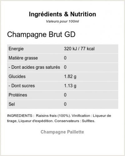 Champagne Brut GD - Ingrédients et Nutrition 