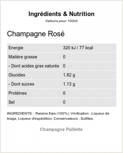 Champagne Rosé - Ingrédients et Nutrition 